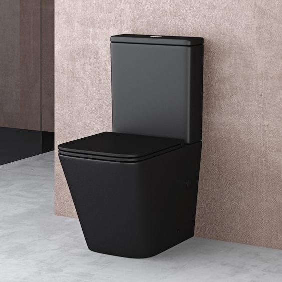 doporro WC à Poser Céramique Noir Mat Toilette avec Réservoir de Toilette Abattant Silencieux avec Frein de Chute Stand112T