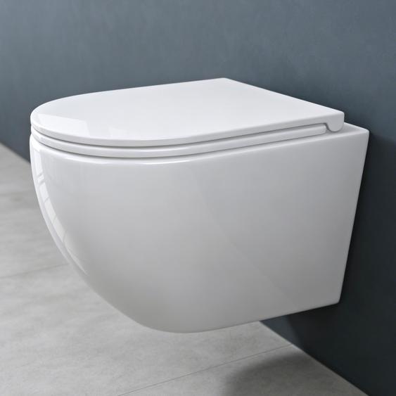 doporro WC Suspendu Blanc Cuvette Céramique Toilette Abattant Silencieux avec Frein de Chute Aachen179