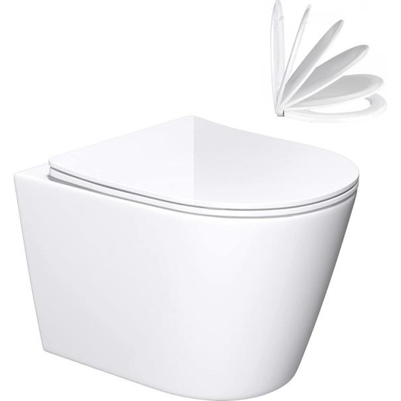doporro WC Suspendu Blanc Cuvette Céramique Toilette Abattant Silencieux avec Frein de Chute Aix108-K