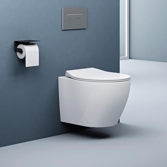 doporro WC Suspendu Blanc Cuvette Céramique Toilette Abattant Silencieux avec Frein de Chute Aix126