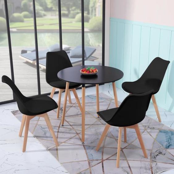 DORAFAIR Table Salle à Manger Ronde Design Scandinave pour 2 a 4 Personnes Noir + 4 Chaises Noir