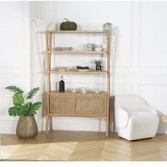 Etagère portes coulissantes en chêne et cannage DOROTHY