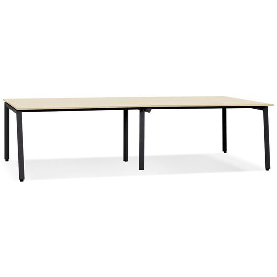 Double bureau bench / table de réunion AMADEUS en bois finition naturelle et métal noir - 280x140 cm