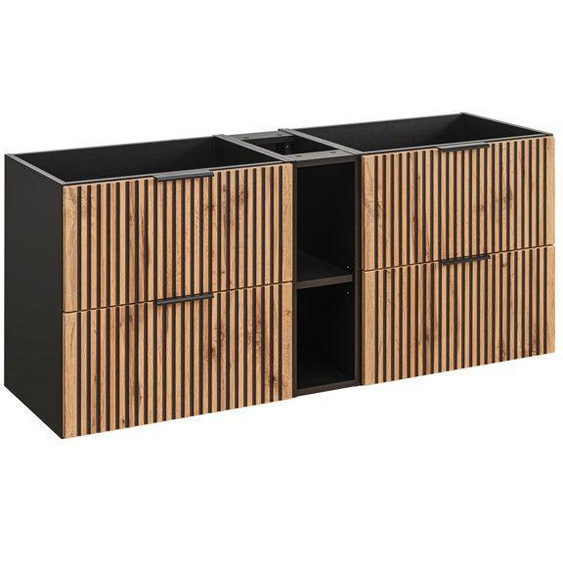 Double meuble sous vasque XILO NOIR CHÊNE 140 cm avec letension noir 20 cm