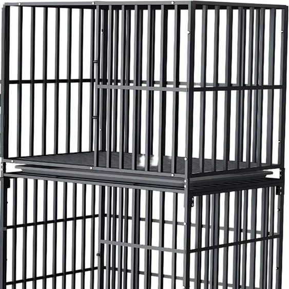 Double niche Rex - Cage de chien - Möbelbench Table dappoint - Cage de chien en acier & noyer - Cage intérieure - 160 cm de haut - 107 cm de large