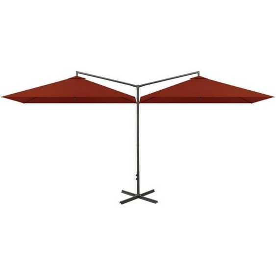 Parasol de jardin double et mât en acier terre cuite 600x300 cm