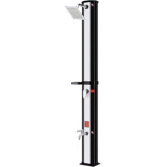 Douche dextérieur chauffée par le soleil Valora – 35/40 L – Douche à effet pluie et douche pour les pieds – Pour le jardin, le camping, la piscine et la plage – Résistante aux UV – Noir/Argent