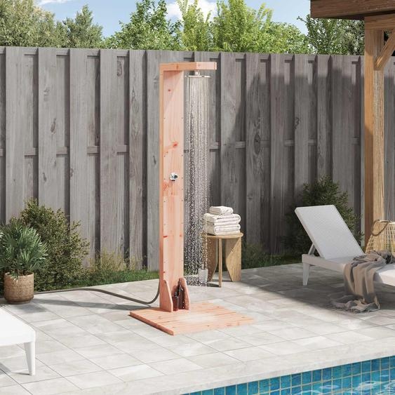Douche dextérieur exclusive - Dimensions : 210 cm. Fabriquée en bois de Douglas massif et en acier inoxydable. Finition naturelle
