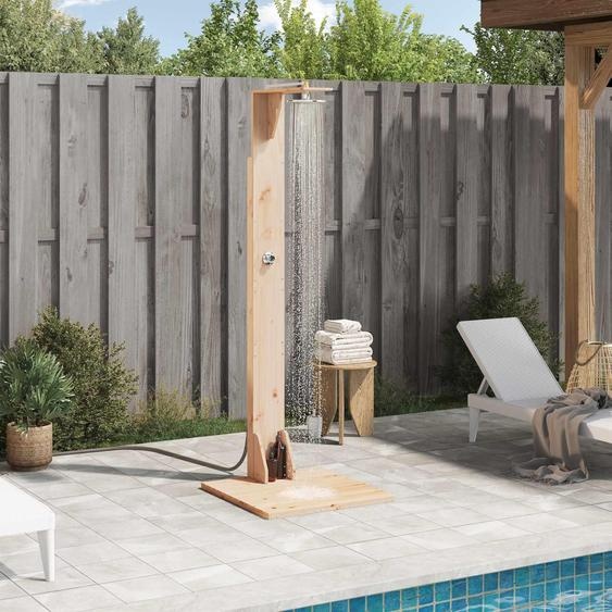 Douche dextérieur exclusive - Dimensions : 214,5 cm. Fabriquée en bois massif de pin et en acier inoxydable, finition naturelle