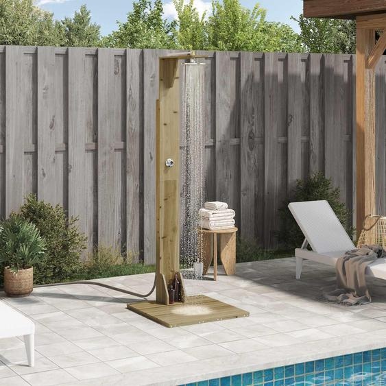 Douche dextérieur exclusive - Hauteur : 214,5 cm. Fabriquée en bois de pin traité et en acier inoxydable