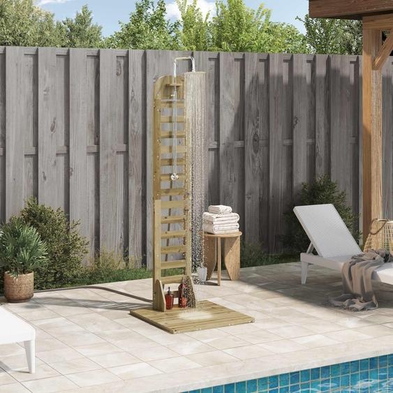 Douche dextérieur exclusive - Hauteur 223 cm. Fabriquée en bois de pin traité et en acier inoxydable