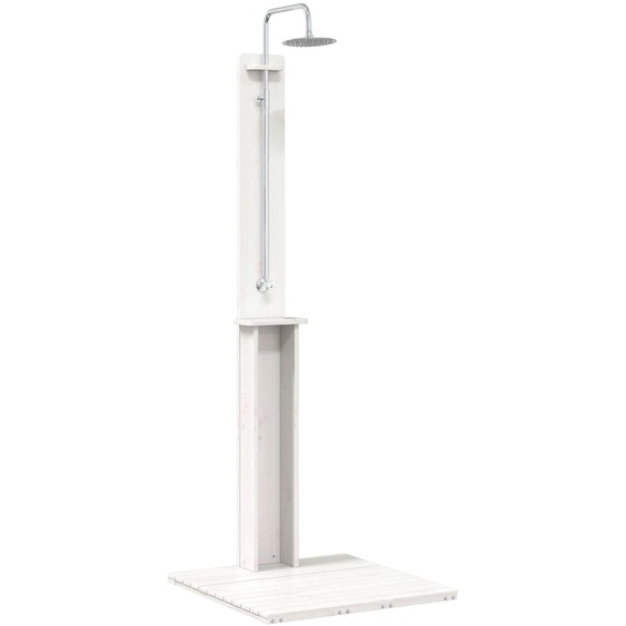 vidaXL Douche de jardin, 206 cm, bois massif de pin et acier inoxydable, blanc