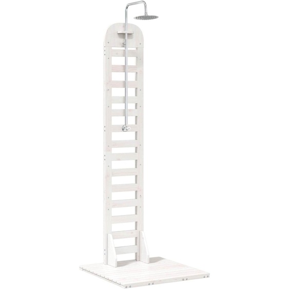 vidaXL Douche de jardin, 223 cm, bois massif de pin et acier inoxydable, blanc