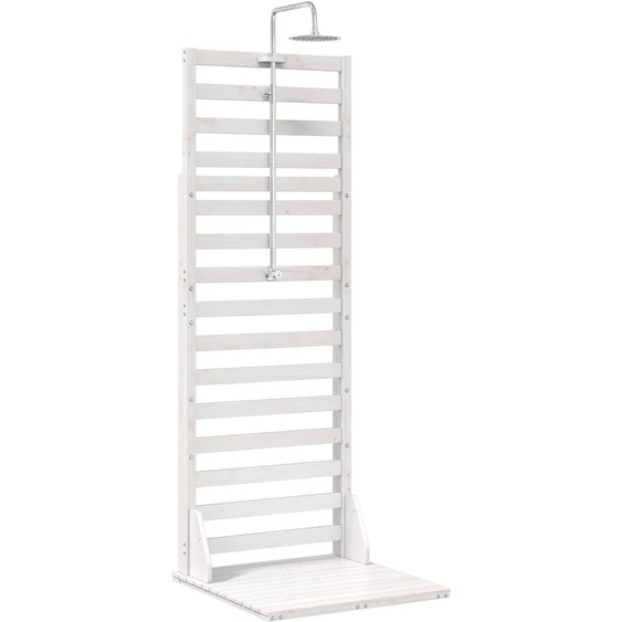 vidaXL Douche de jardin, 225 cm, bois massif de pin et acier inoxydable, blanc