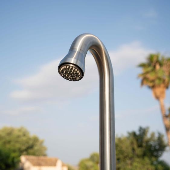 Douche en acier inoxydable Sined Stintino, modèle 316L, avec pomme de douche orientable, robinet de lavage des pieds et douchette manuelle en inox