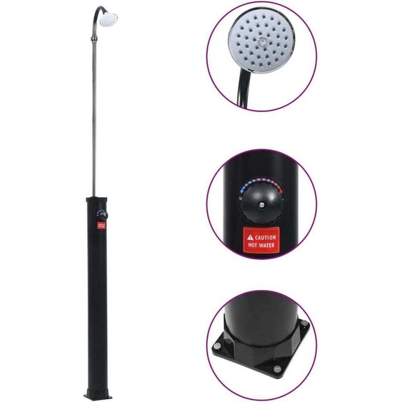 Douche solaire de jardin, modèle exclusif, noire, 215 cm, capacité de 8 litres