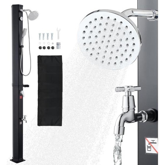 Douche solaire - Douche de jardin et de piscine 40 litres - Hauteur 229 cm - Mitigeur eau chaude et eau froide - Douchette à main et robinet à pied - Max. 60 °C - Noir