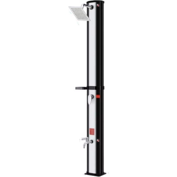 Douche solaire GARTIO - Douche à bulles pour jardin, camping & piscine - 40L - Avec pommeau de douche à effet pluie, douche de pied & mitigeur - Noir & Argent - 225cm de hauteur
