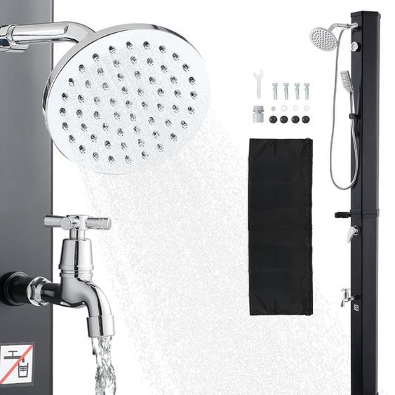 Douche solaire SucceBuy 40 L, douche de jardin 2290 mm, douche dextérieur avec robinetterie pour les mains et les pieds, régulation de la température pour leau chaude et leau froide, douche de piscine jusquà 60 °C, douche de camping pour le jardin, la