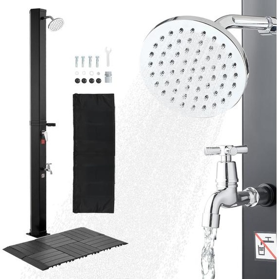 Douche solaire VEVOR 35L, Douche de jardin 2160 mm avec plaque de sol & robinetterie à pied, Douche de piscine avec réglage deau chaude et froide, Douche de camping pour jardin, zone de piscine, piscine de plage, noire