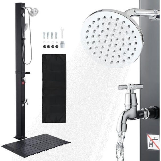 Douche solaire VEVOR 40 L, douche de jardin 2290 mm, douche extérieure, avec kit de plaque de base, robinetterie pour les mains et les pieds, régulation de leau chaude et froide, douche de camping pour le jardin, la piscine, la plage, noir