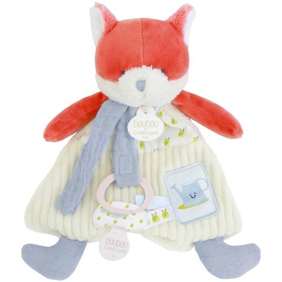 Doudou Attache-sucette Renard En Velours Et Coton – Dès La Naissance Orange, Bleu, Blanc