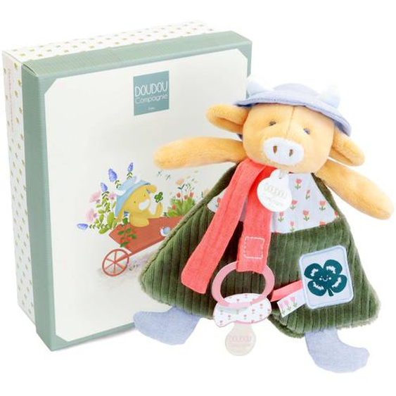 Doudou Attache-sucette Vache Aneth 19 Cm Vert