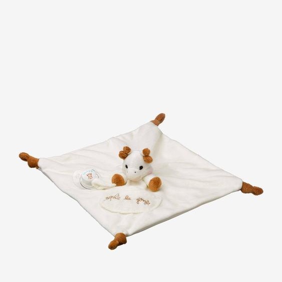 Doudou avec attache sucette Sophie la girafe VULLI beige