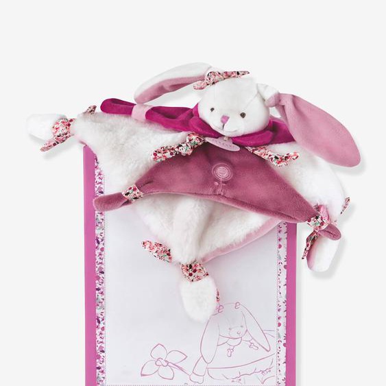 Doudou carré 27 cm lapin cerise - DOUDOU ET COMPAGNIE rose