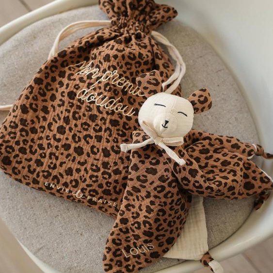 Doudou en gaze de coton personnalisable ENVIE DE FRAISE écru