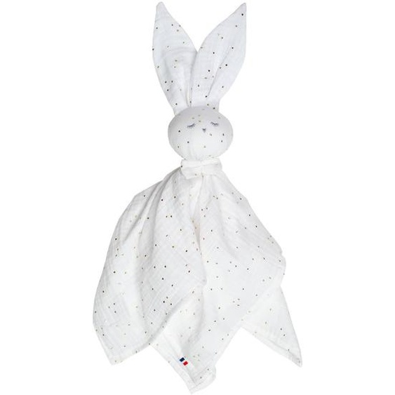 Doudou Lapin En Gaze De Coton Jeanne Blanc À Pois Or