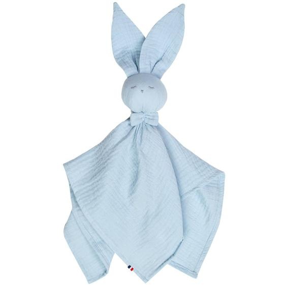 Doudou Lapin En Gaze De Coton Jeanne Bleu