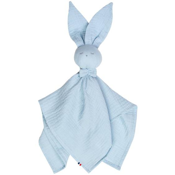 Doudou Lapin En Gaze De Coton Jeanne Bleu