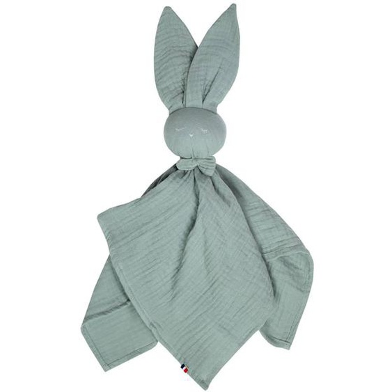 Doudou Lapin En Gaze De Coton Jeanne Vert De Gris