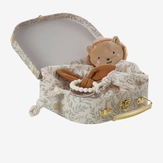 Doudou personnalisable en gaze de coton + hochet et valisette BABYLON vert