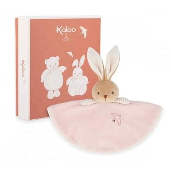 Doudou plat lapin rose avec boite