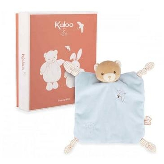 Doudou plat Ours bleu avec boite