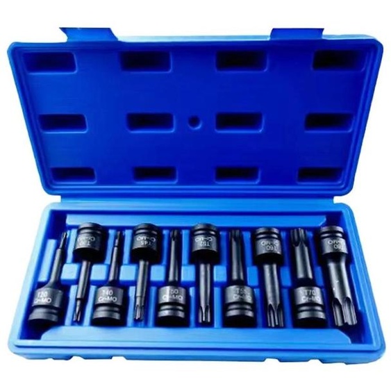 Douilles Torx - Jeu de 10 pièces pour visseuse à chocs - Carré de 1,27 cm T20–T80 - Acier au chrome-vanadium - Rouge foncé