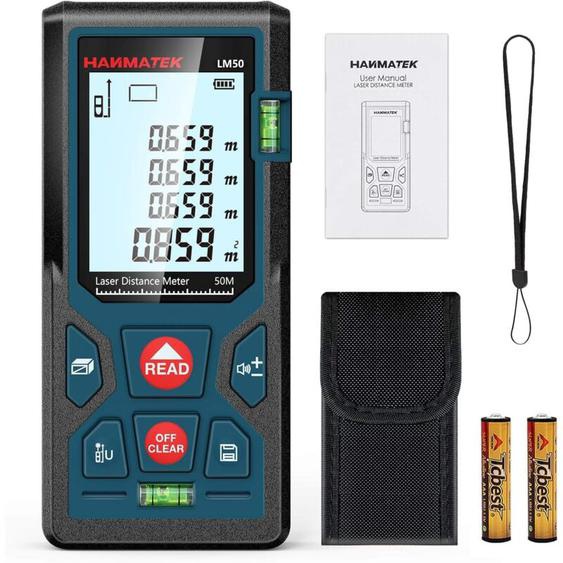Télémètre Laser Numérique, LM50 50m Mètre Laser numérique,Mesure du théorème de Longueur/Zone/Volume/Théorème de Pythagore avec Rétroéclairage lcd,