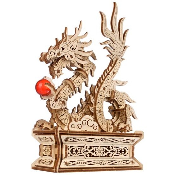 Dragon De Bois – Maquette En Bois À Construire, Puzzle 3d Porte-bonheur Avec Tiroir Secret Brown