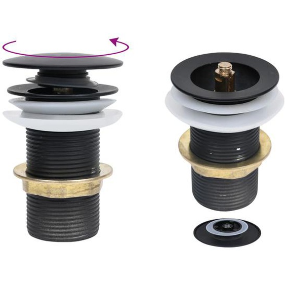 Drain à poussoir sans débordement Noir 6,4x6,4x9,1 cm