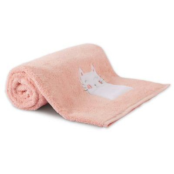 Drap de douche pur coton Petit chat rose