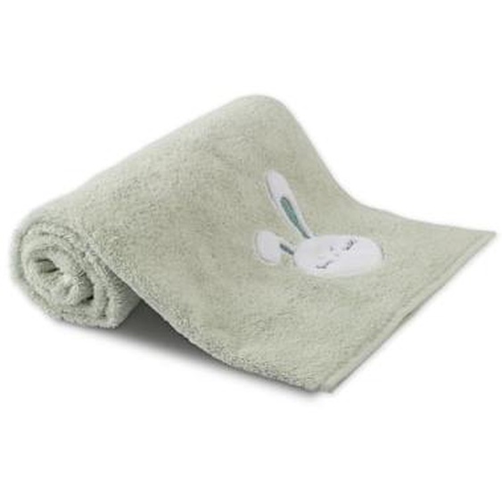 Drap de douche pur coton Petit lapin vert deau