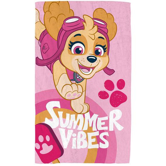 Drap De Plage Imprimé 100% Coton, Pat Patrouille Good Vibes Rose