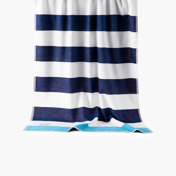 Drap de plage velours de coton double face Rivage marine et rouge