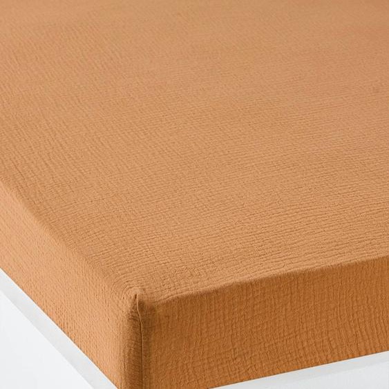 Drap housse bébé uni en gaze de coton Bio* ocre