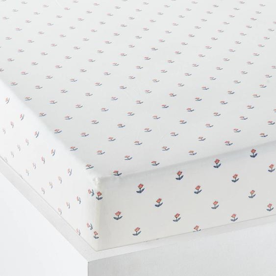 Draps housse enfant INDIA BLUE avec coton recyclé blanc imprimé