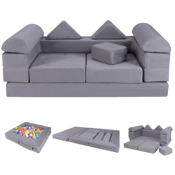 DREAMADE 9PCS Canapé Modulaire pour Enfants Canapé Enfant Convertible 2 Places avec Housses Amovibles & Lavables, Gris