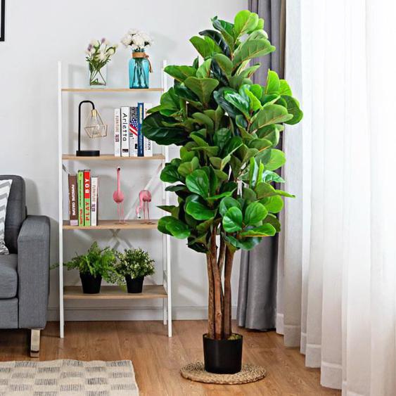 DREAMADE Arbre Artificiel Décoratif 150CM, Plante Artificielle avec Tronc en Bois et 180 Feuilles Vert pour Intérieur et Extérieur