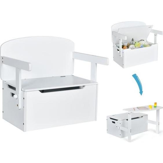 DREAMADE Banc-Coffre à Jouets en Bois 3en1 pour Enfant, Coffre à Jouets Transformable en Chaise Table avec Dossier Accoudoir, Blanc